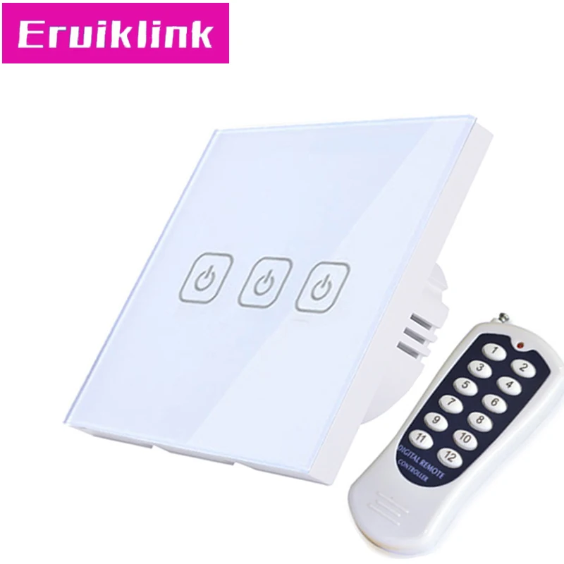 

EU/UK Standard Wireless Remote Control Touch Switch,3 Gang 1 Way RF433 Wall Light Switch For Smart House Free shipping