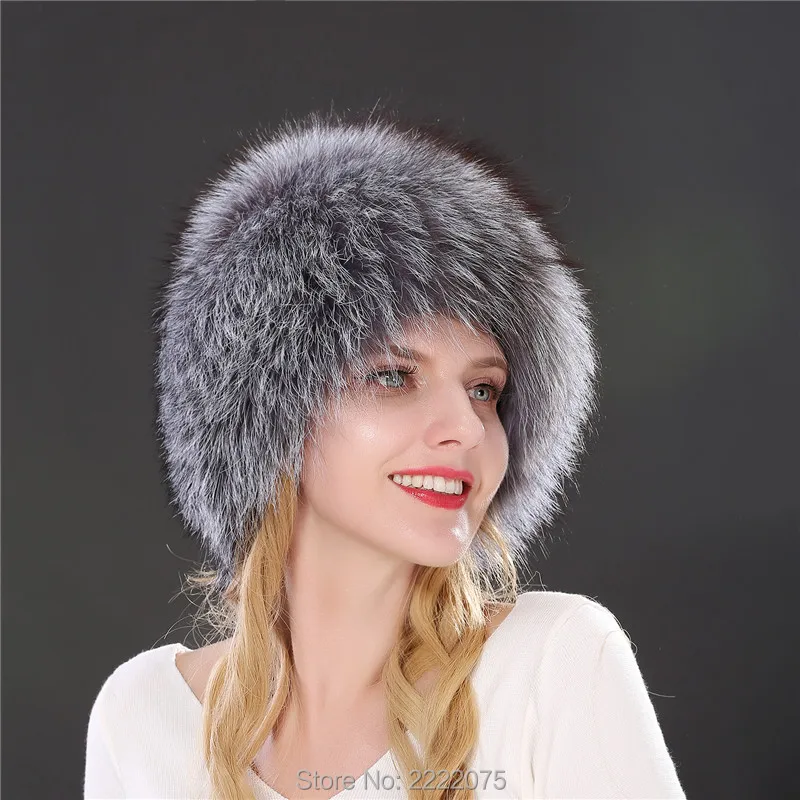 Женская зимняя меховая шапка из натурального меха лисы, вязаные шапки из меха серебристой лисы, женские шапки
