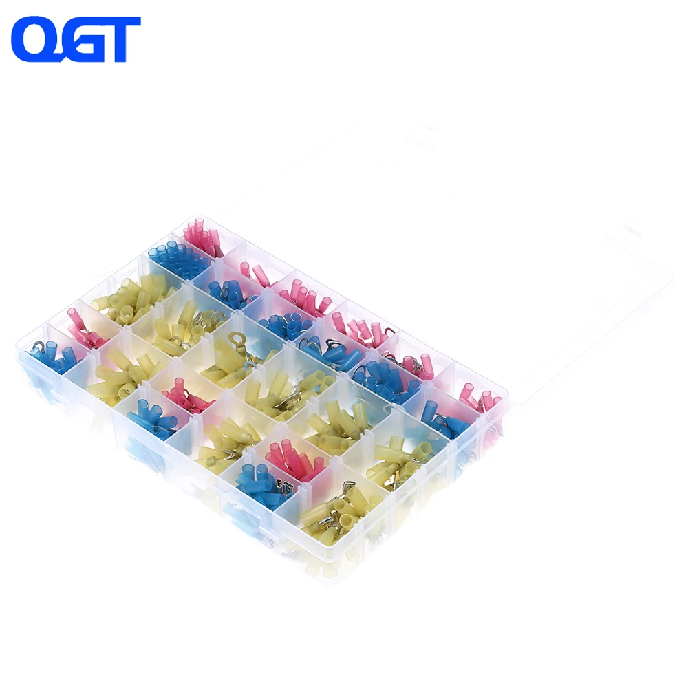 

540pcs Heat Shrink Wire Connectors Terminals Marine Automotive Crimp Connector Set Assortment Ring Fork Hook Spade Butt Splices