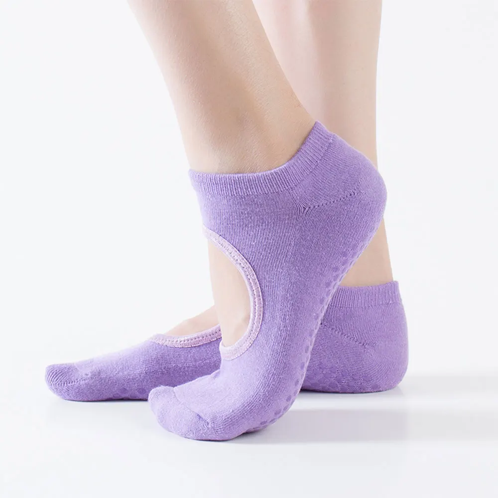 1 пара, женские носки для йоги, для спортзала, пилатеса, балета, хлопковые носки с пальцами, для девочек, для фитнеса, спортивные носки, Нескользящие, дышащие, эластичные, свободный размер - Цвет: light purple