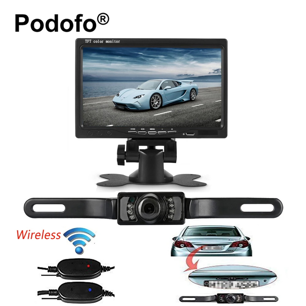 Podofo Wireless Transmitter Car Rearview Monitor with License Plate font b Camera b font Waterproof IR