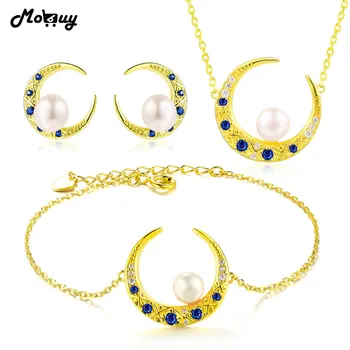 

MoBuy Romantic Moon Freshwater Pearl Natural Gemstone 3pcs Party Jewelry Sets 100% 925 Sterling Silver Fine Jewelry V016EHN