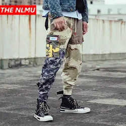Для мужчин s хип-хоп камуфляж лоскутное Мужские штаны брюки Для мужчин 2019 Повседневное Винтаж Штаны-шаровары ботильоны-Длина уличная WG08