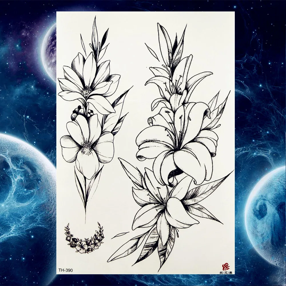 YURAN черный лес татуировки с волком временные мужские руки и ноги боди-арт татуировки наклейки Женщины Луна птицы Скорпион большие поддельные дерево татуировки