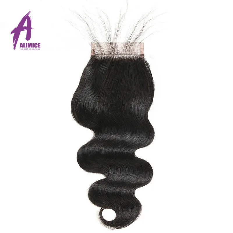 Alimice Indian Body Wave Lace Closure 4x4 Human Hair Closure 8-24 Inch Natural Color Hair Closure FreeMiddleThreeSide Part
