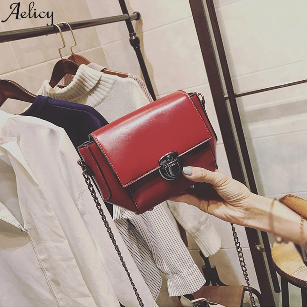 Aelicy, женские сумки-мессенджеры из искусственной кожи, одноцветные, украшенные цепочкой, винтажные и популярные сумки через плечо для женщин и девочек, новинка