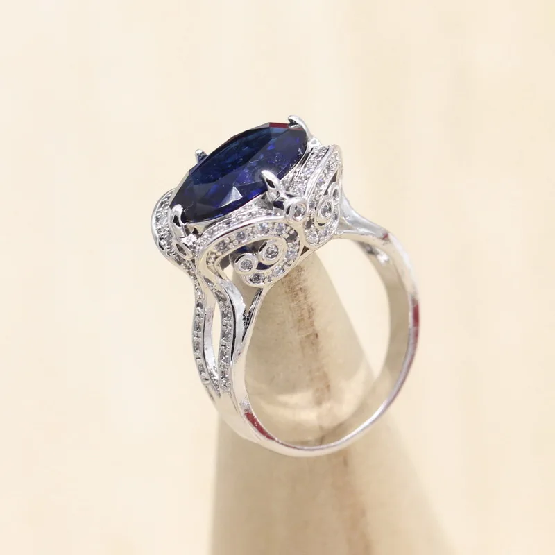 Овальный Королевский синий полудрагоценный свадебный ювелирный набор из серебра 925 пробы для женщин, серьги, браслет, кольца, ожерелье, подвеска, Подарочная Ювелирная коробка