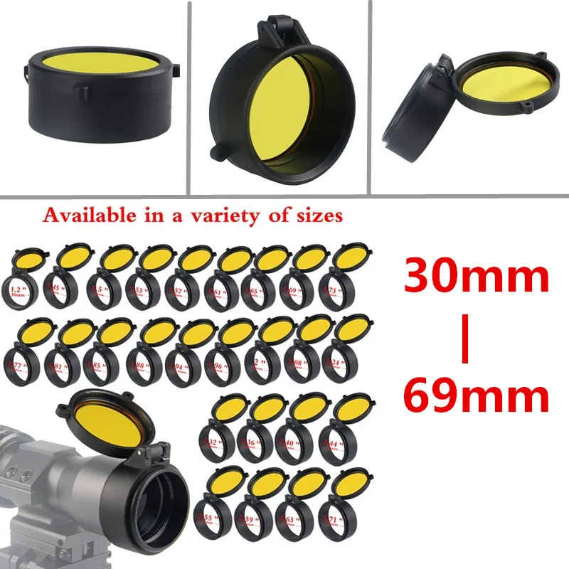 Мм 30-69 мм прозрачная желтая крышка объектива RifleScope Flip Up Quick Spring защитная крышка объектива для охоты страйкбол 37-0073