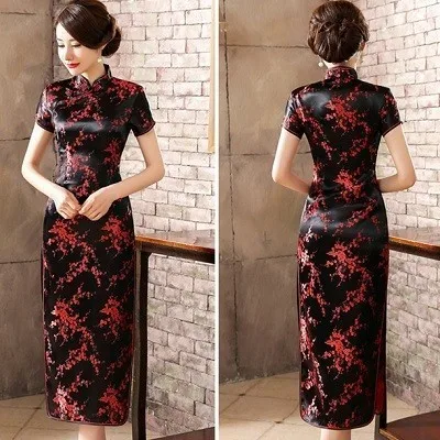 Церемониальные платья Cheongsam длинная консультация клиентская служба двери отеля Добро пожаловать работа Восточный одежда церемониальный халат Longue Femme - Цвет: Plum black Red