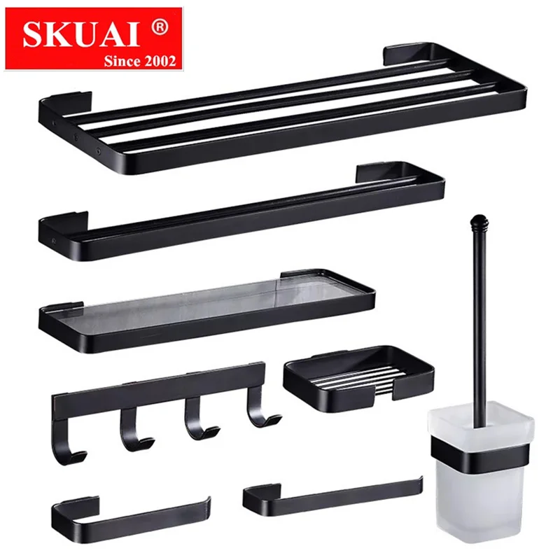 

Black bathroom accessory Europe Luxury Black 6inch bathroom towel shelf kit Black towel shelf paper holder Bathroom shelf