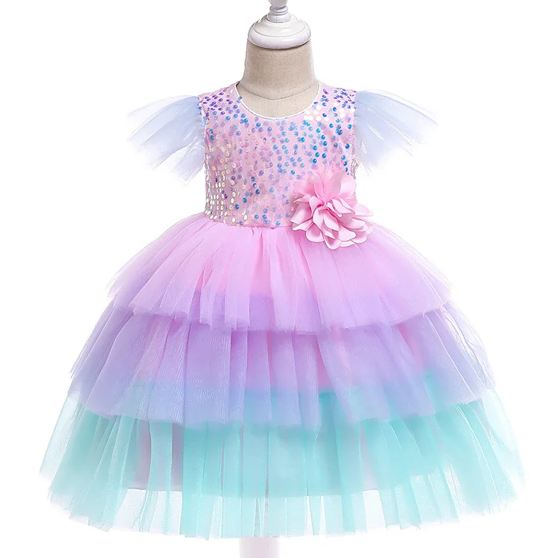 Платья с цветочным узором для девочек, с бантом, украшенные бисером, с кристаллами, на шнуровке, аппликация для бального платья платье для девочек Многослойные радужные платья для дня рождения