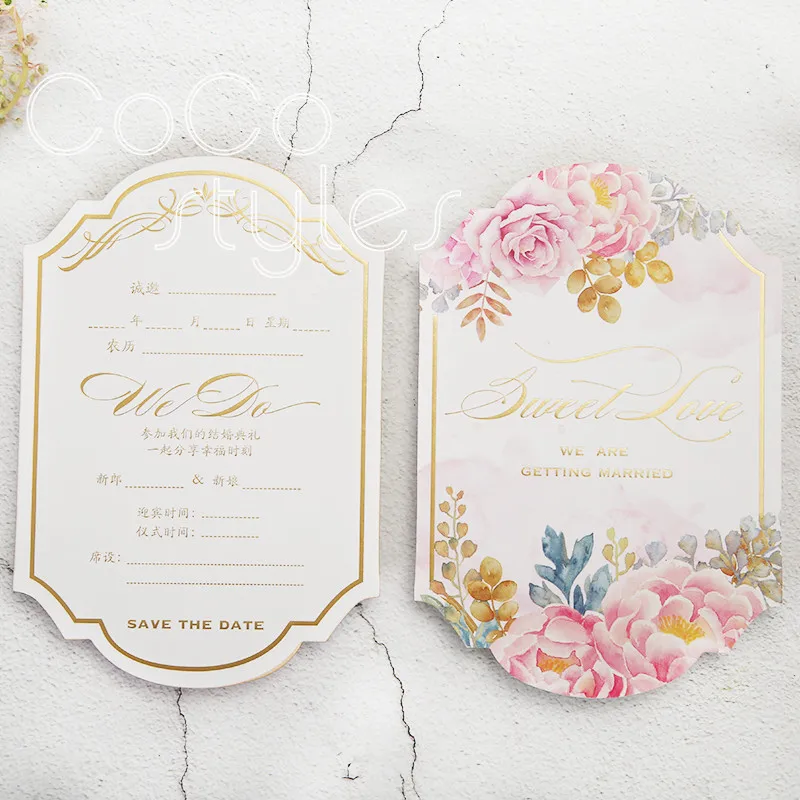  Cocostyles custom beautiful die cut floral design invitation card with gold foiling edge for lawn w - 32888841714