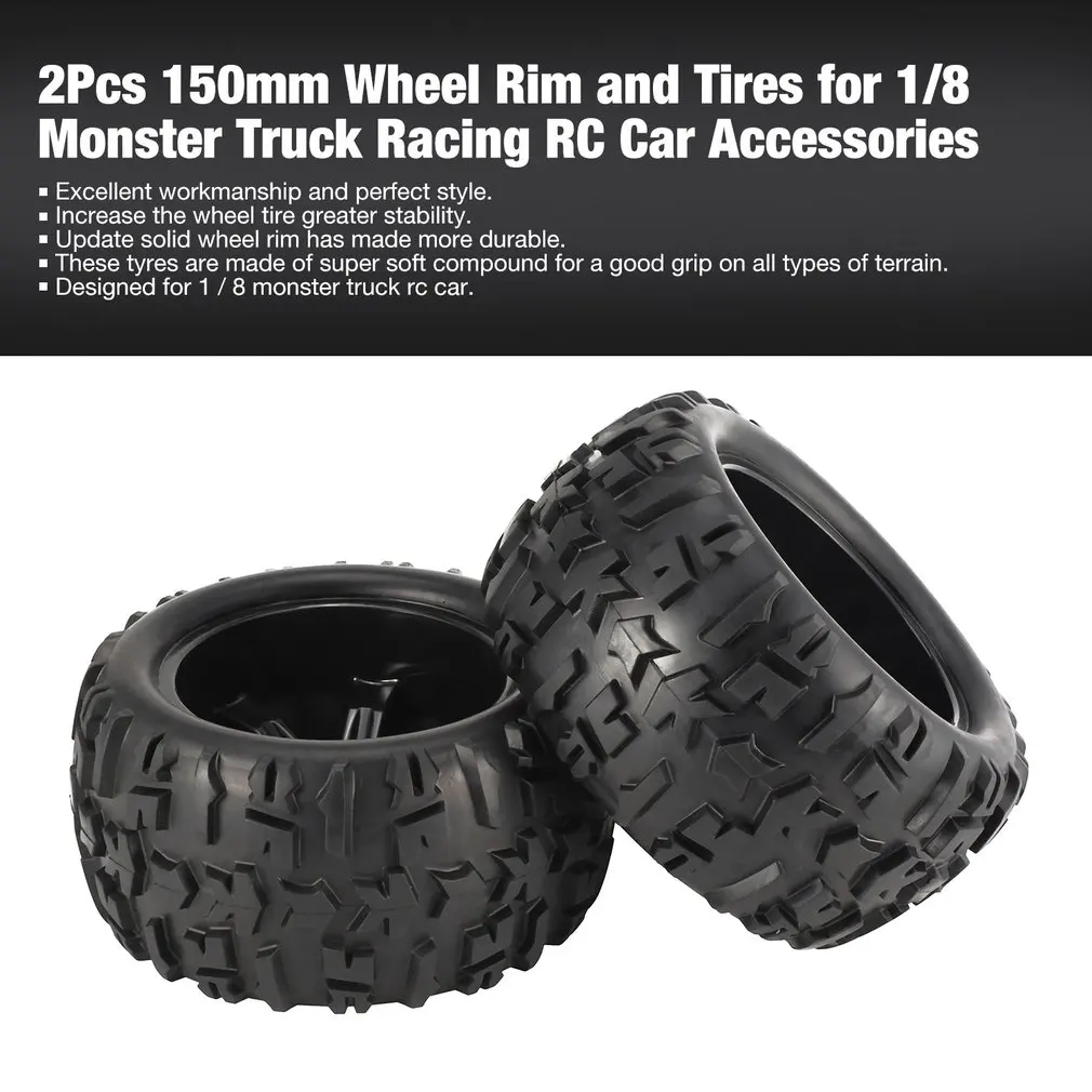 

2Pcs 150mm Wheel Rim and Tires for 1/8 Monster Truck Traxxas HSP HPI E-MAXX Savage Flux Racing RC Car Accessories