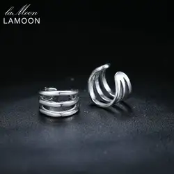 LAMOON чистого серебра клип серьги для Для женщин 925-стерлингового серебра-круглый три слоя белого золота Цвет Fine Jewelry вечерние подарок EY208