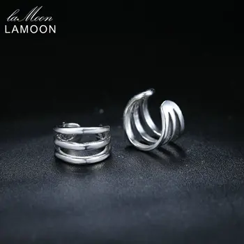 

LAMOON Pure Silver Clip Earrings For Women 925-Sterling-Silver Round Three Layers White Gold Color Fine Jewelry Party Gift EY208