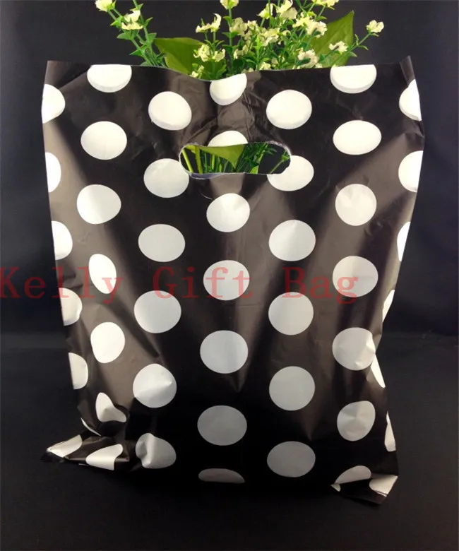 Wholesale 100pcs/lot 25x35cm Round Dots Black Plastic Bag Boutique