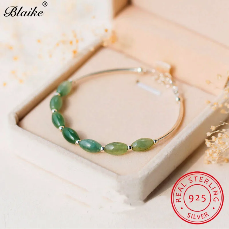 

Real s925 Sterling Silver Bracelets For Women Jade Stone Strand Bracelet Wedding Bangles Marquise Cut Crystal Bracelet Jewelry