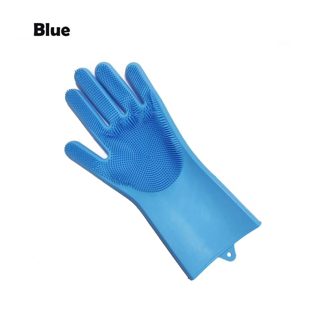 1Pc Silicone Dishes Washing Glove with Cleaning Brush Kitchen Washing Magic Glove Food Grade Dishwashing Gloves All-purpose - Color: Blue left