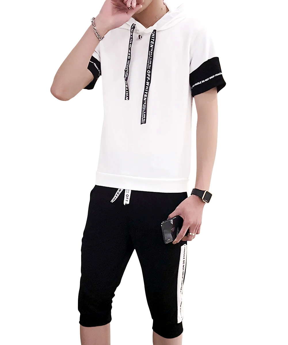 

2019 Autumn Spring Causal Mens Tracksuit Men Gym Straight 2 piece Set Short Sleeve Hip Hop Highstreet Sportwear Suit Male Dress