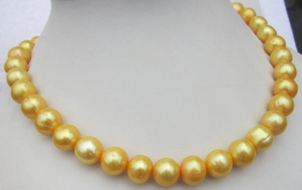 

FREE SHIPPING>>>@@ > 12X11MM SOUTH SEA GENUINE GOLD PEARL NECKLACE^^^@^Noble style Natural Fine jewe &
