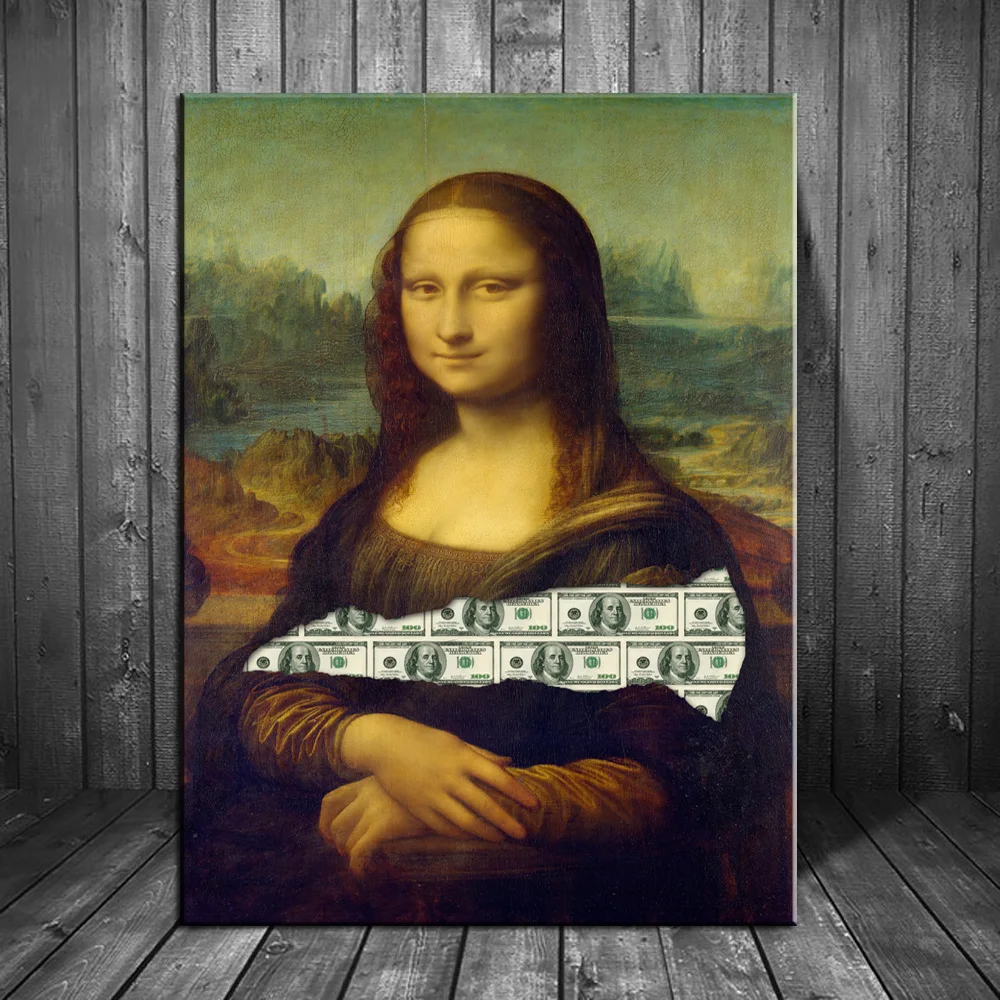 

Mona Lisa With Money Posters and Prints Abstract Canvas Painting for Living Rooms Wall Pictures Modern Home Decoration Unframed