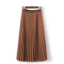Kobykoyi осень Для женщин плиссированные юбки Высокая Талия Для женщин Длинная юбка Saias женский, черный плиссированные Для женщин миди юбки Jupe Femme Faldas
