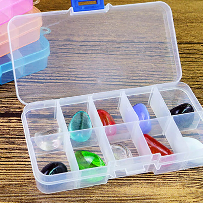 

10 Grids Adjustable Transparent Plastic Storage Box for Small Component Jewelry Tool Box Bead Pills Container Nail Art Tip box
