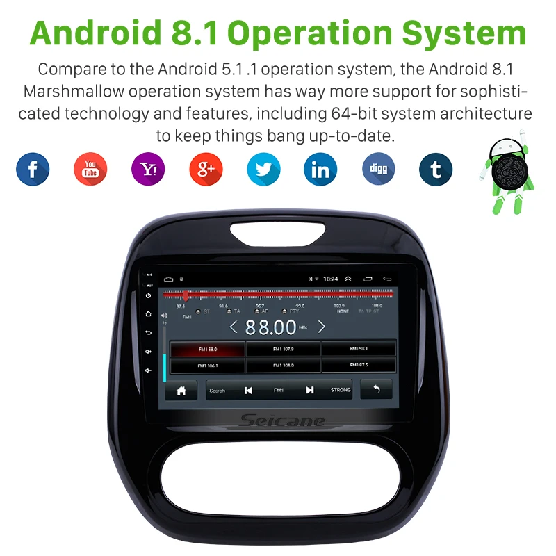 Seicane Android 2DIN Car Head Unit Radio Audio GPS Multimedia Player For Renault Captur CLIO Samsun