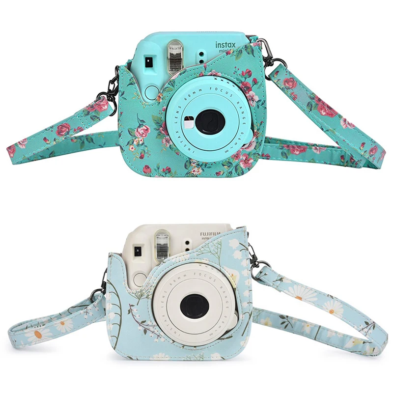 

Beautiful Flower Floral Prints PU Leather Camera Bag for Fuji Instax Mini 8/8S 9 with Shoulder Strap, Free Shipping