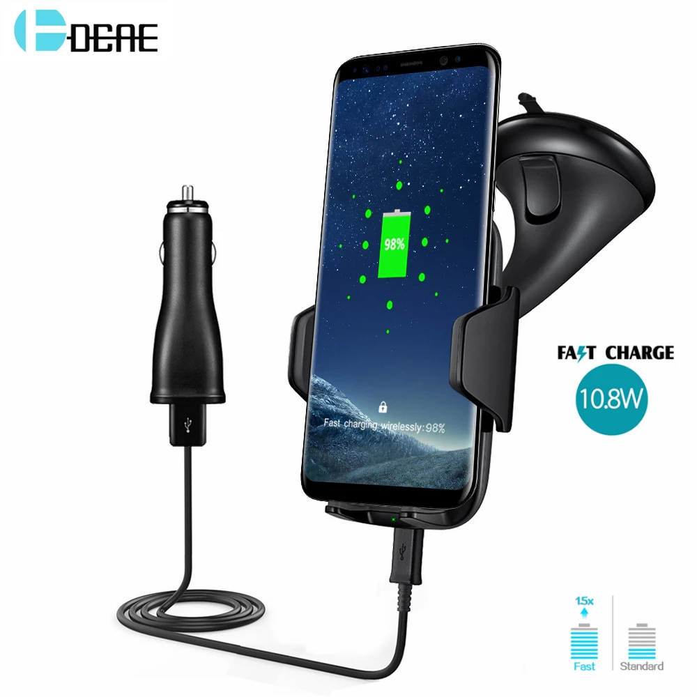 DCAE 10W Wireless Car Charger Phone Holder for iPhone 8 X XS Max XR Samsung S9 S8 Note 9 8 Air Vent Mount Qi Fast Charging Stand