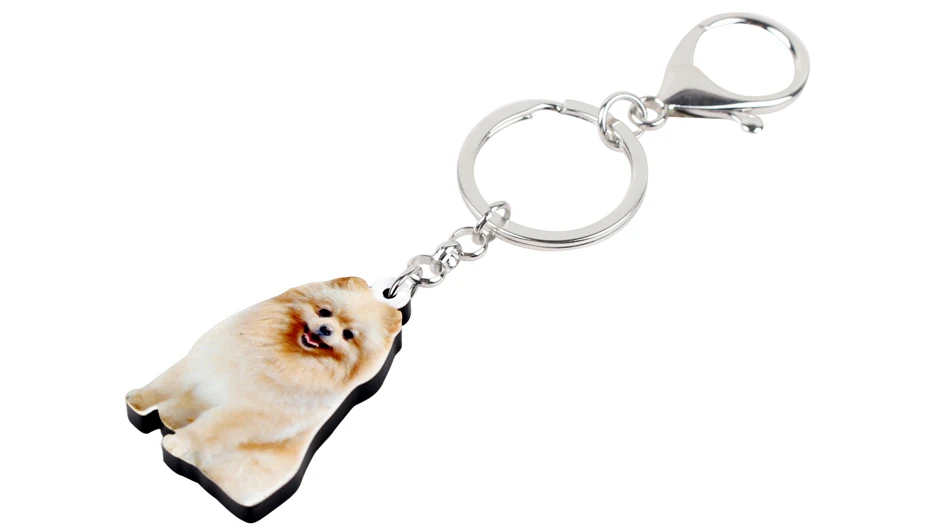 Bonsny акриловые счастливые сидящие померанские собаки брелки цепочки брелок кольца ювелирные изделия для женщин девочек подростков подвески-сумочки подарок