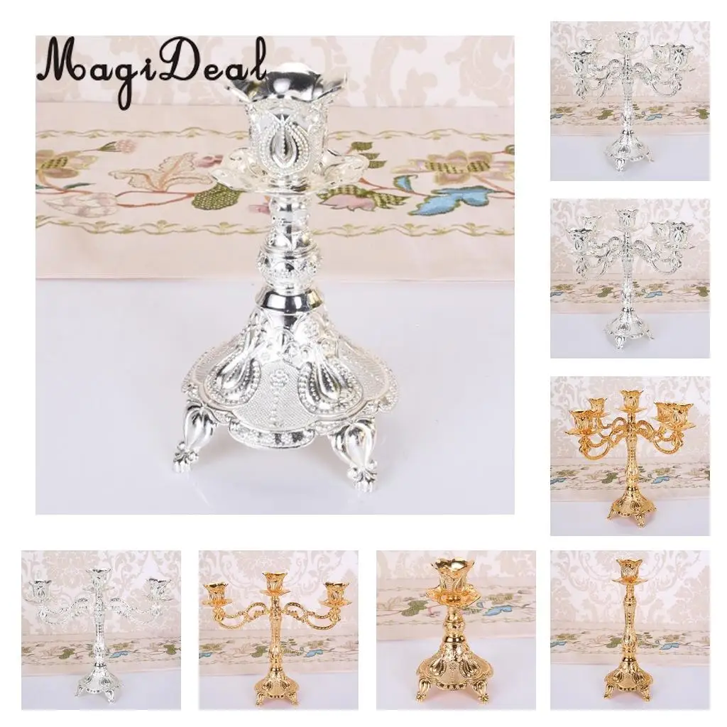 Vintage Alloy Metal Pillar Stick Candle Holder Candelabra Wedding Decoration for Holidays Festive Valentine Romatic Decor