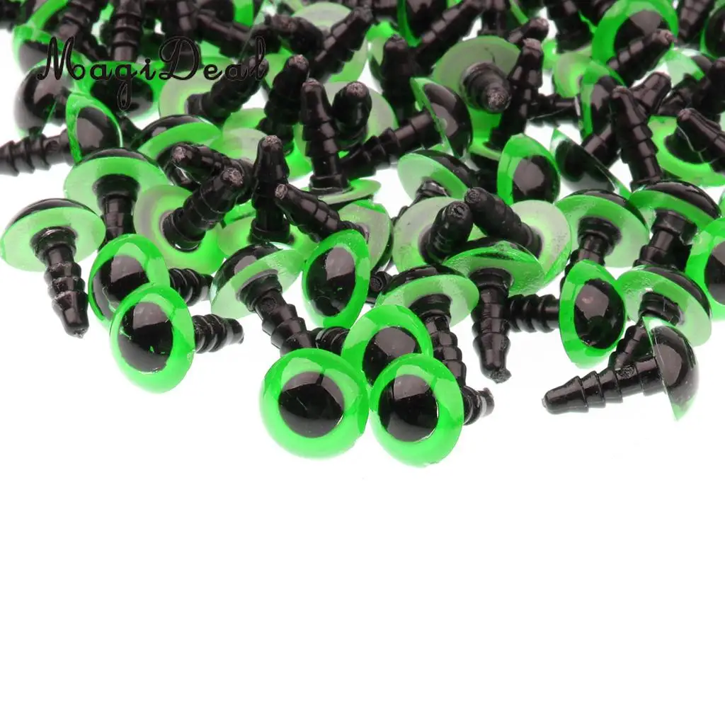 100-Piece 8mm/ 10mm/ 12mm/ 14mm Plastic Safety Eyes with BACKS for Bear Doll DIY Craft - Yellow / Green / Red