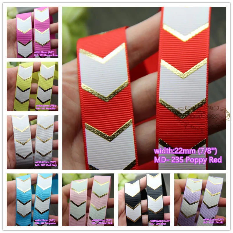 13 colors to select 10 yards 7/8'' Chevron Hot Stamped Printed Grosgrain Ribbon Tapes hairbow gift pack clothing Bowknot diy | Дом и