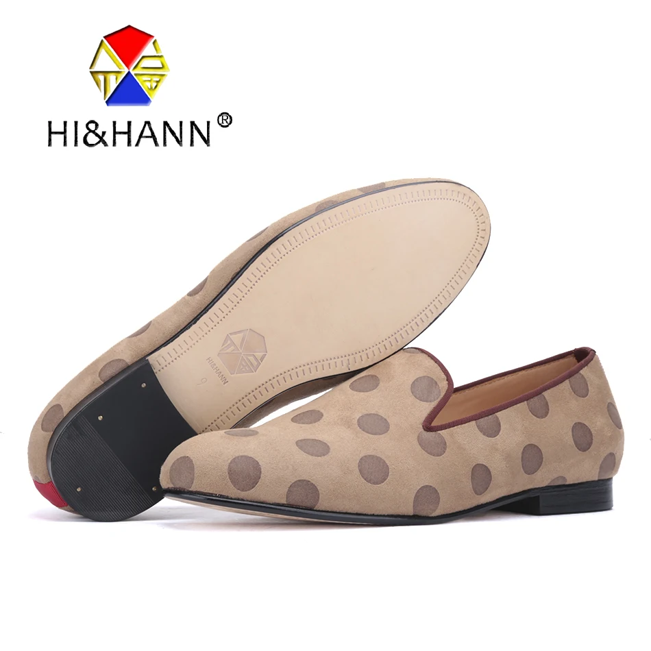 

2017 New Handmade men velvet shoes with polka dot design luxurious Leather bottom smoking slippers men dress loafers male's flat