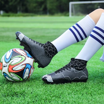 

Thestron Couples Football Shoes Turf Soccer Shoes High Top Athletic Shoe Spring Autumn Sneaker Long Spikes Men Black White Women