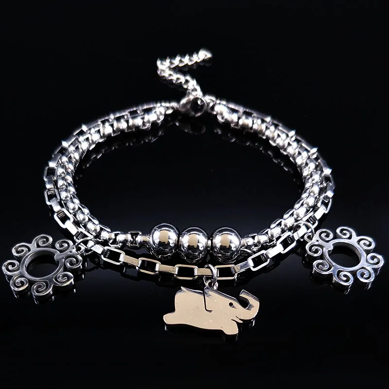 Бабочка браслет из нержавеющей стали Женский двойной цветок серебряные цветные браслеты и браслеты ювелирные изделия pulseras mujer moda B61474 - Окраска металла: C