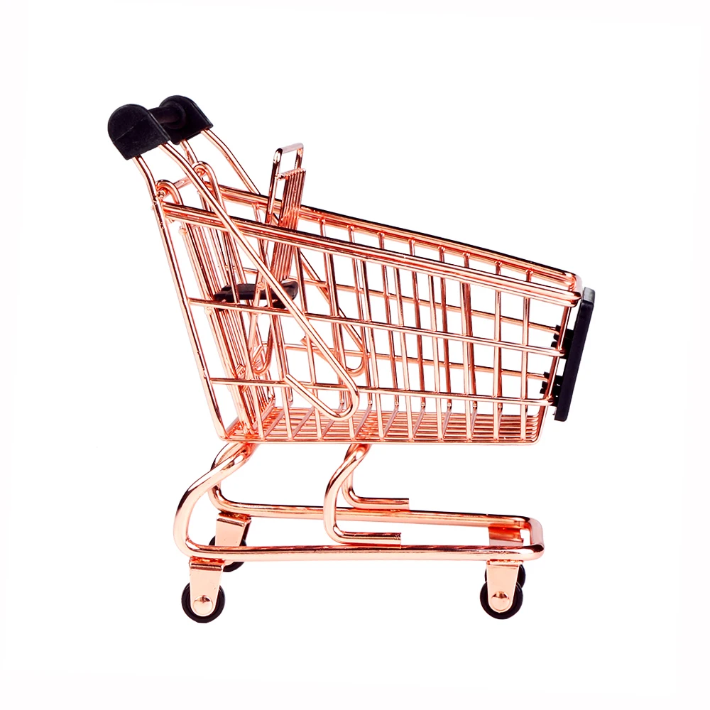 

Mini Metal Rose Gold Storage Basket Vogue Chic Nordic Elegant Shopping Cart Style Candy Storage Basket Desk Debris Organizer