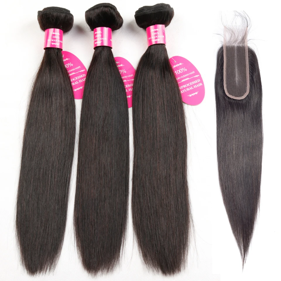 Queenlike Brazilian Hair Weave Bundles With 2x6 Deep Closure Non Remy Human Hair Weft 2 3 Straight Hair Bundles With Closure