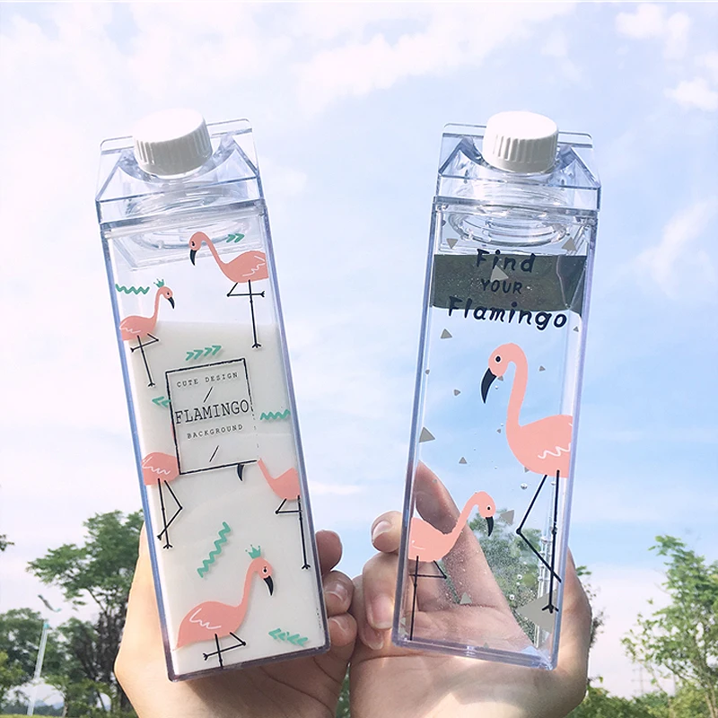 

1Pcs 500ml Flamingos Cartoon Water-Cup Drinking Water Portable Plastic Protein Milk Bottle universal for Outdoor Indoor