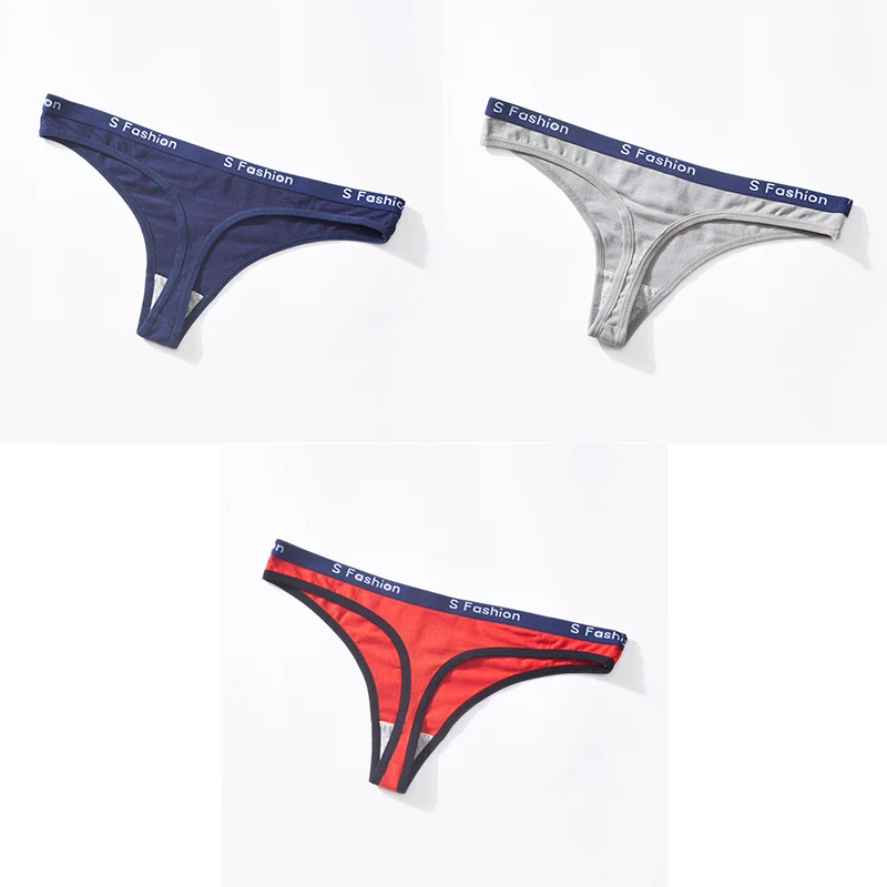blue grey red Трусики для женщин, сексуальные хлопковые стринги, стринги с низкой талией, женские трусики, 3 шт., женские Т-образные спортивные хлопковые стринги, нижнее белье BANNIROU - Цвет: blue grey red