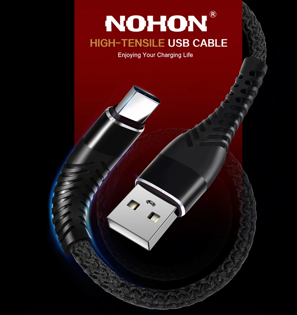 NOHON 3M 2M 1M 0,2 M type C USB кабель для быстрой зарядки с высокой прочностью для huawei samsung S8 S9 Note 9 8 Xiaomi Mi8 Mi6 кабель для синхронизации данных