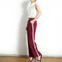 Натуральные Шелковые Брюки с карманами женские повседневные свободные шелк тутового шелкопряда спортивные брюки M L