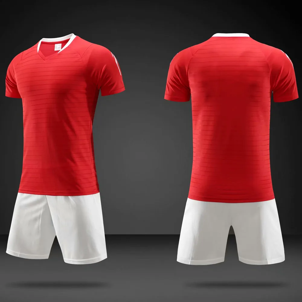 Высокое качество жаккардовая ткань индивидуальные любительский футбол Джерси персонализировать футбольная команда комплект пустой футбольный тренировочный костюм футбол - Цвет: red-blank