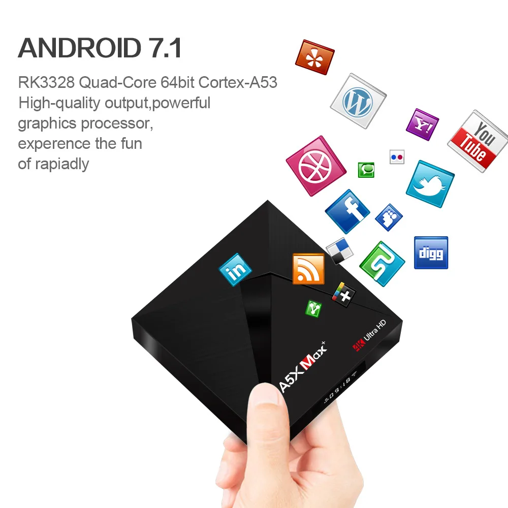 

KEPNIX A5X Max plus 4GB RAM 32GB ROM Smart Android 7.1 TV Box RK3328 Quad-Core Support Bluetooth