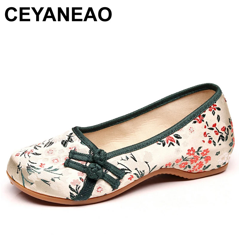 

CEYANEAO Floral Printed Fabric Women's Canvas Ballet Flats Retro Style Slip on Comfort Shoes ladies ballerines femme chaussures
