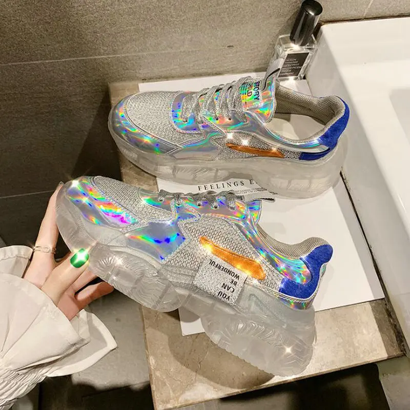 

Transparent Jelly Sole Breathable Mesh crystal Sneaker Women Chunky Sneakers Harajuku Casual Dad Shoes Platform Sneakers A11-17Z