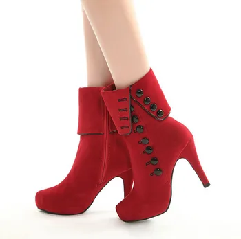 

Winter European & American Style Women's Shoes Suede Button Cuff Side Zipper Waterproof Platform New High-heeled Women's Boots