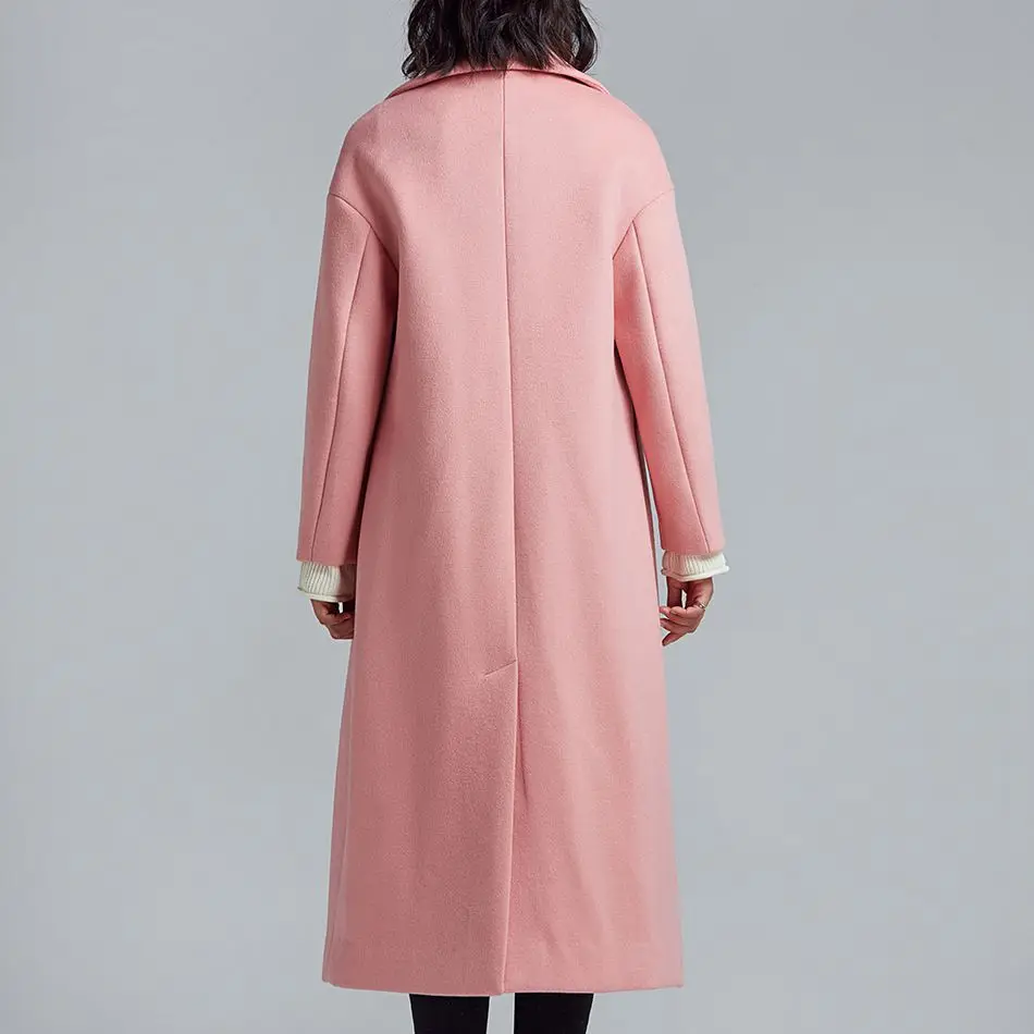 2018 Women Fashion Coat Long Wool Blends Black Pink Overcoat Womens Long Sleeve Wool Coats High Quality Fashion Trench Coat