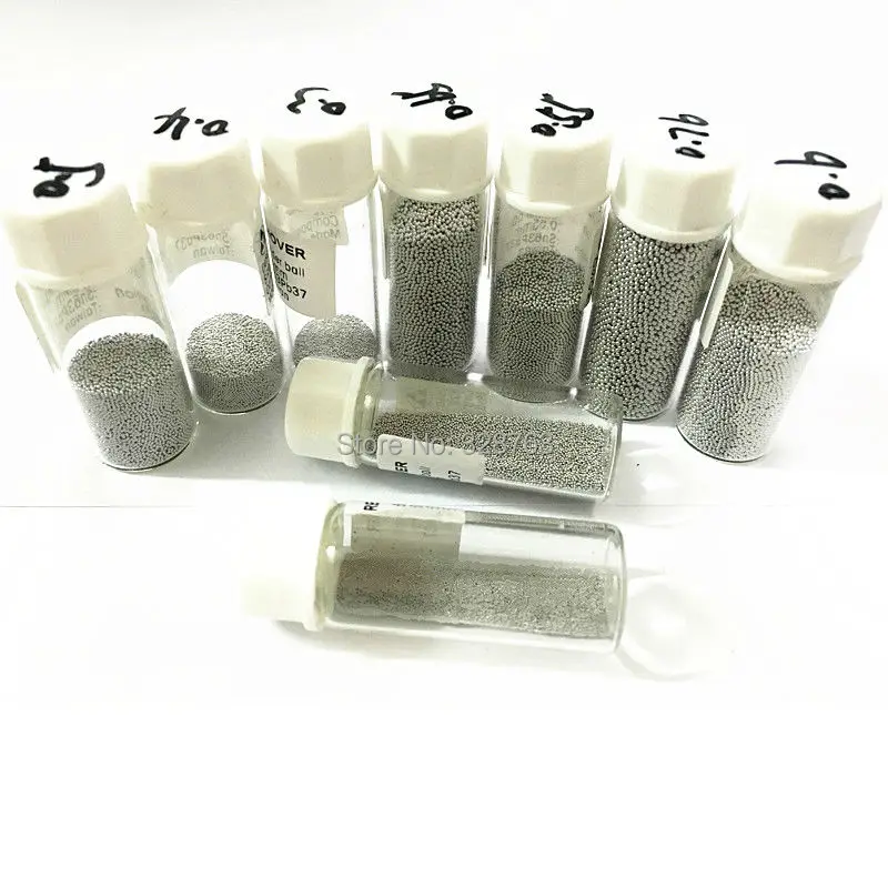 

9 bottles / set 0.76/0.65/0.6/0.55/0.5/0.45/0.4/0.35/0.3mm BGA solder ball leaded (25,000Pcs/Bottle) For BGA Rework Repair